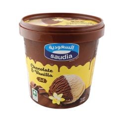 Saudia Ice Cream Two In One Vanilla & Chocolate 1Ltr