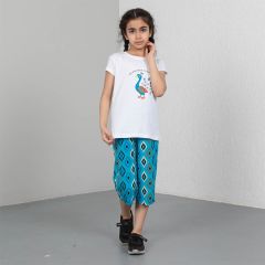 White T-shirt and Blue Pant 2 Piece set for Girls