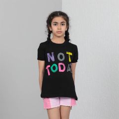 Kids Printed T-shirt for Girl's-10Year-Black